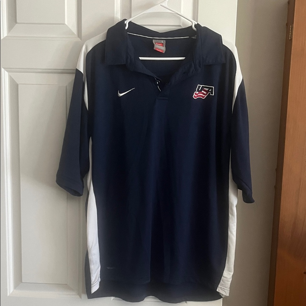 Nike Dark Blue and White USA Hockey Polo Shirt